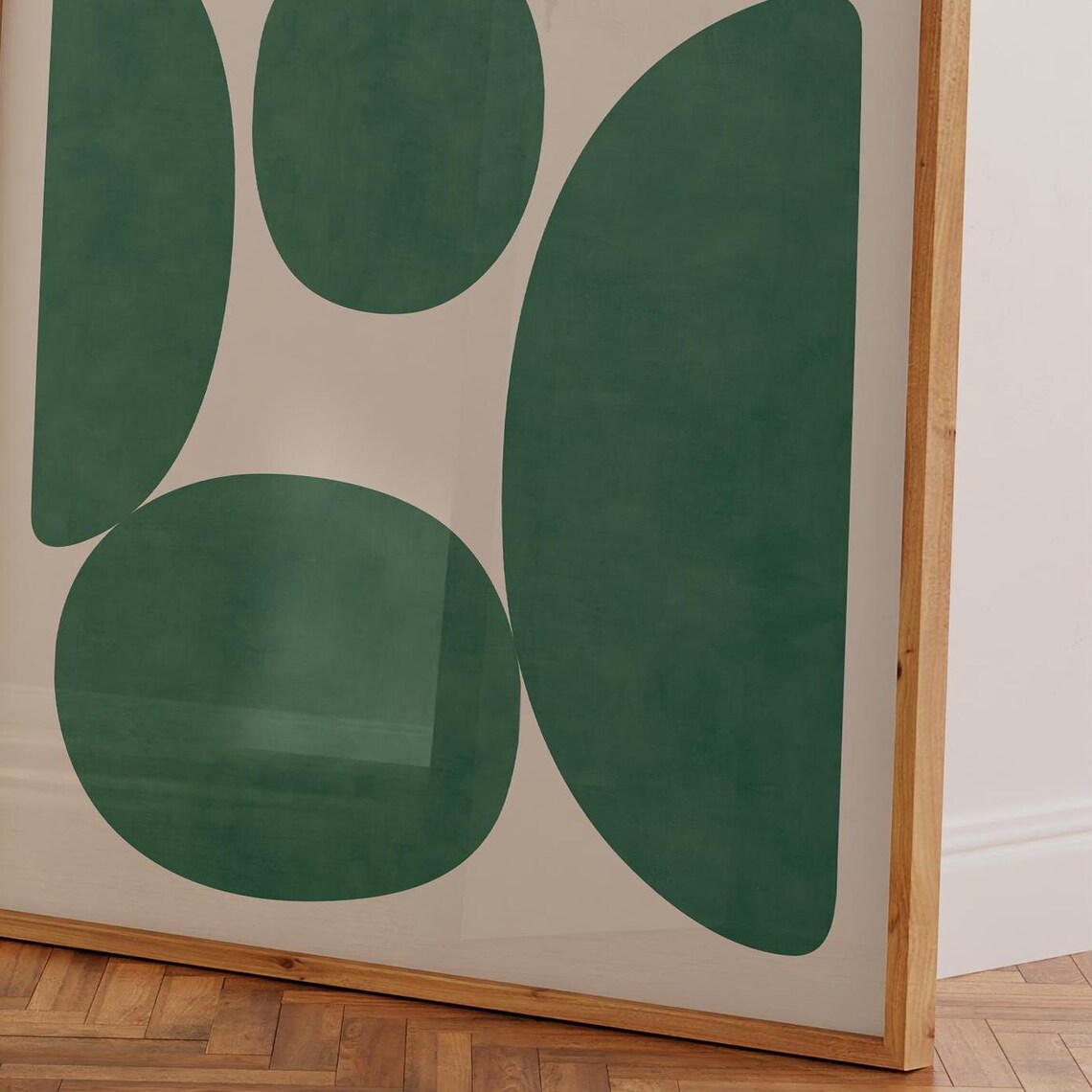 Deep Green Organic Shapes Square Mid Century Modern Art Print - Image 3
