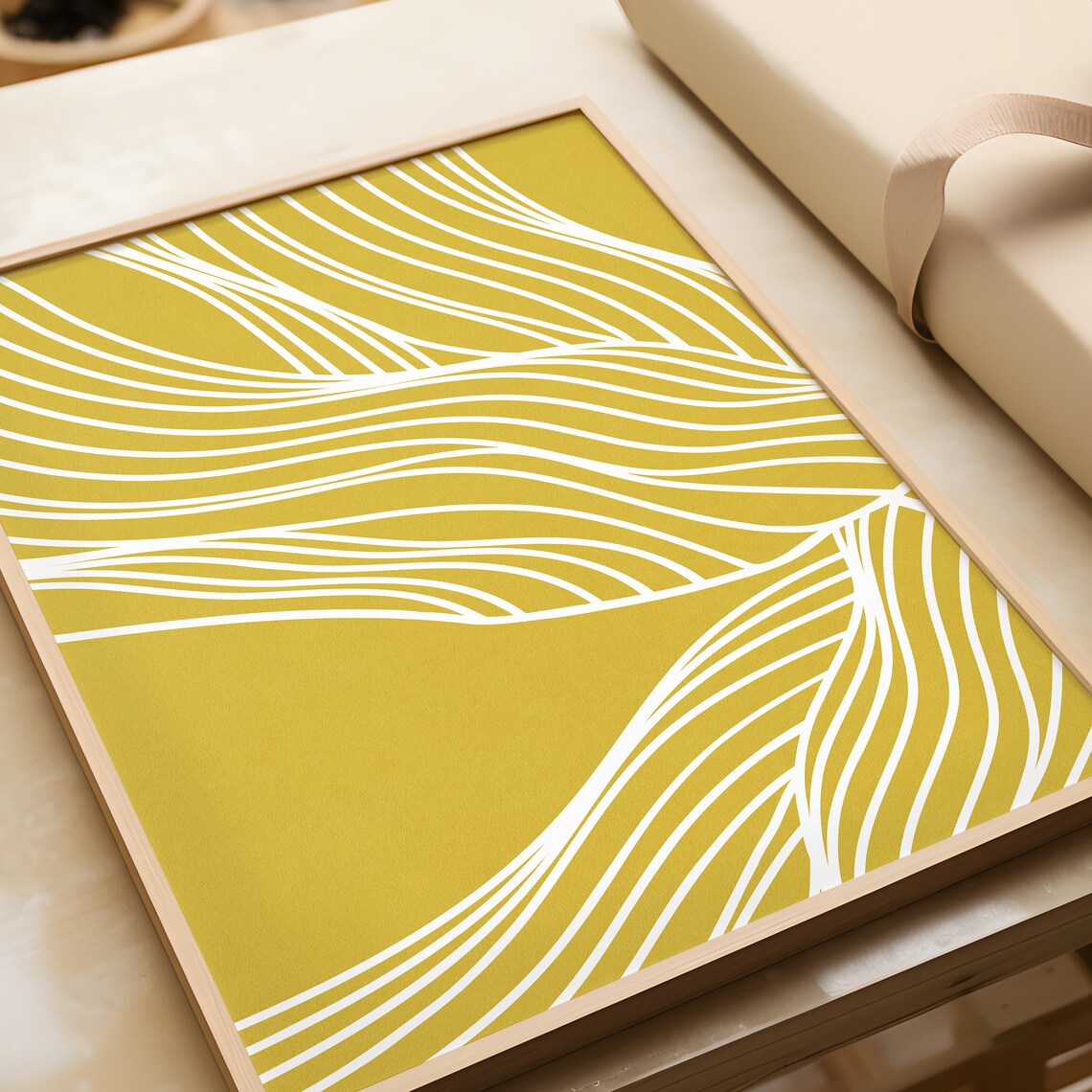 Mid Century Organic Lines, Yellow White Minimalist Art Print - Image 3
