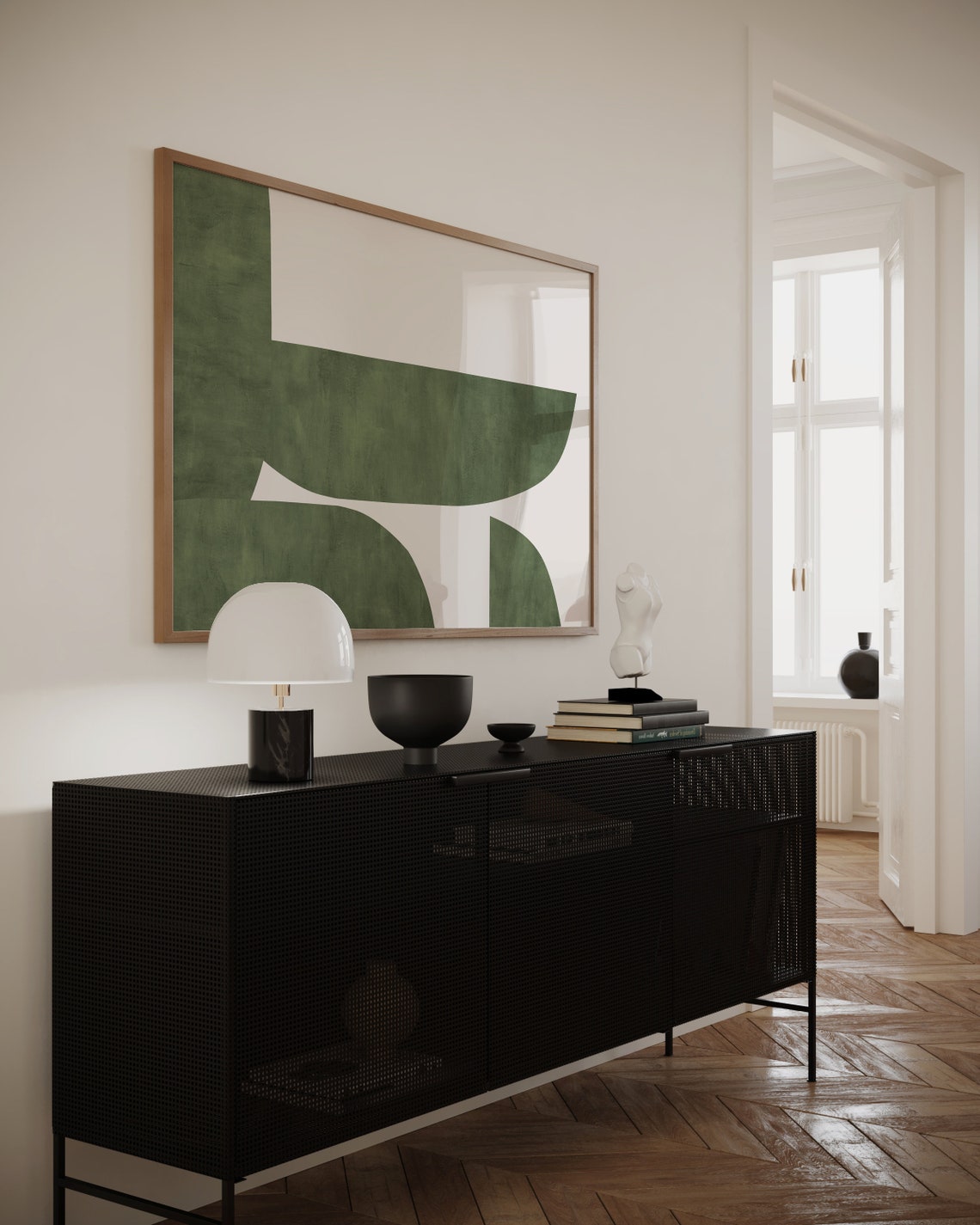 Green Arches Abstract Mid Century Modern Minimalist Wall Art - Image 2