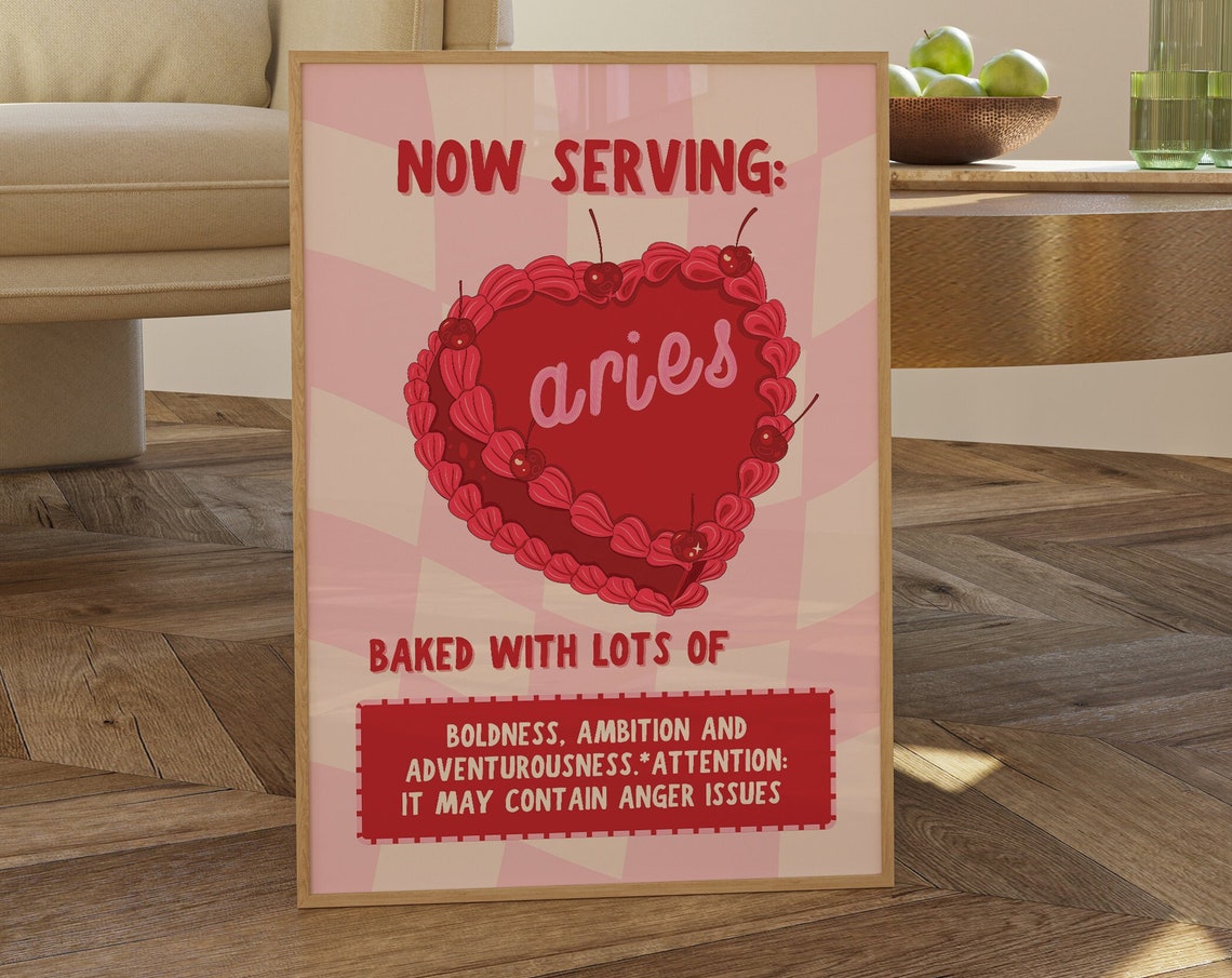 Now Serving Aries Cake Red Cherry Heart Pink Checkerboard Poster - Image 6