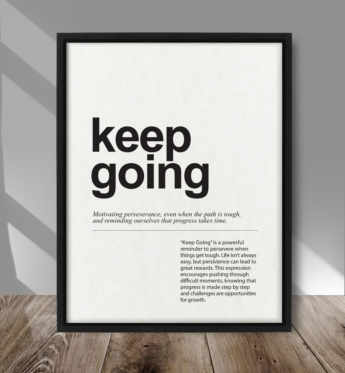 Keep Going Definition Print Motivational Quote Wall Art Minimalist Typography Poster White Parchment Or Kraft Paper Modern Decor