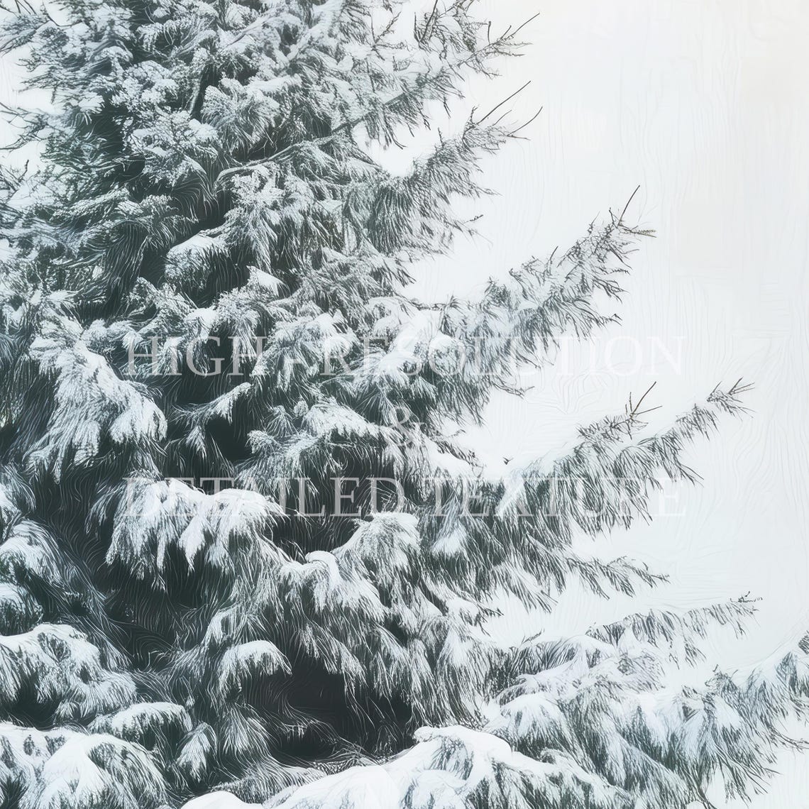 Snow Covered Evergreen Tree Minimalist Winter Nature Art Poster - Image 2