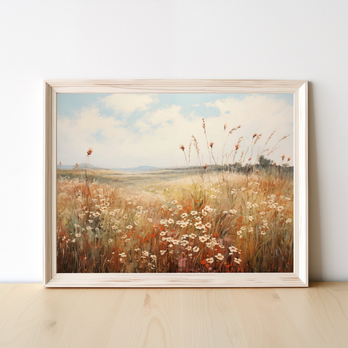 Wildflower Field Landscape Oil Painting Farmhouse Decor Vintage Landscape Art Print Country Field Wall Art Wildflower Wall Art - Image 4