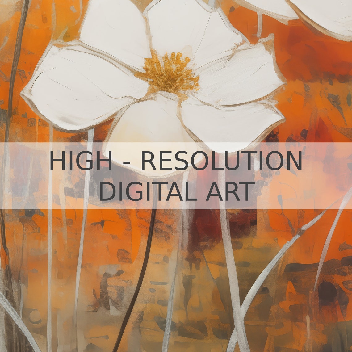 White Cosmos Flowers on Teal and Orange Abstract Floral Poster - Image 3