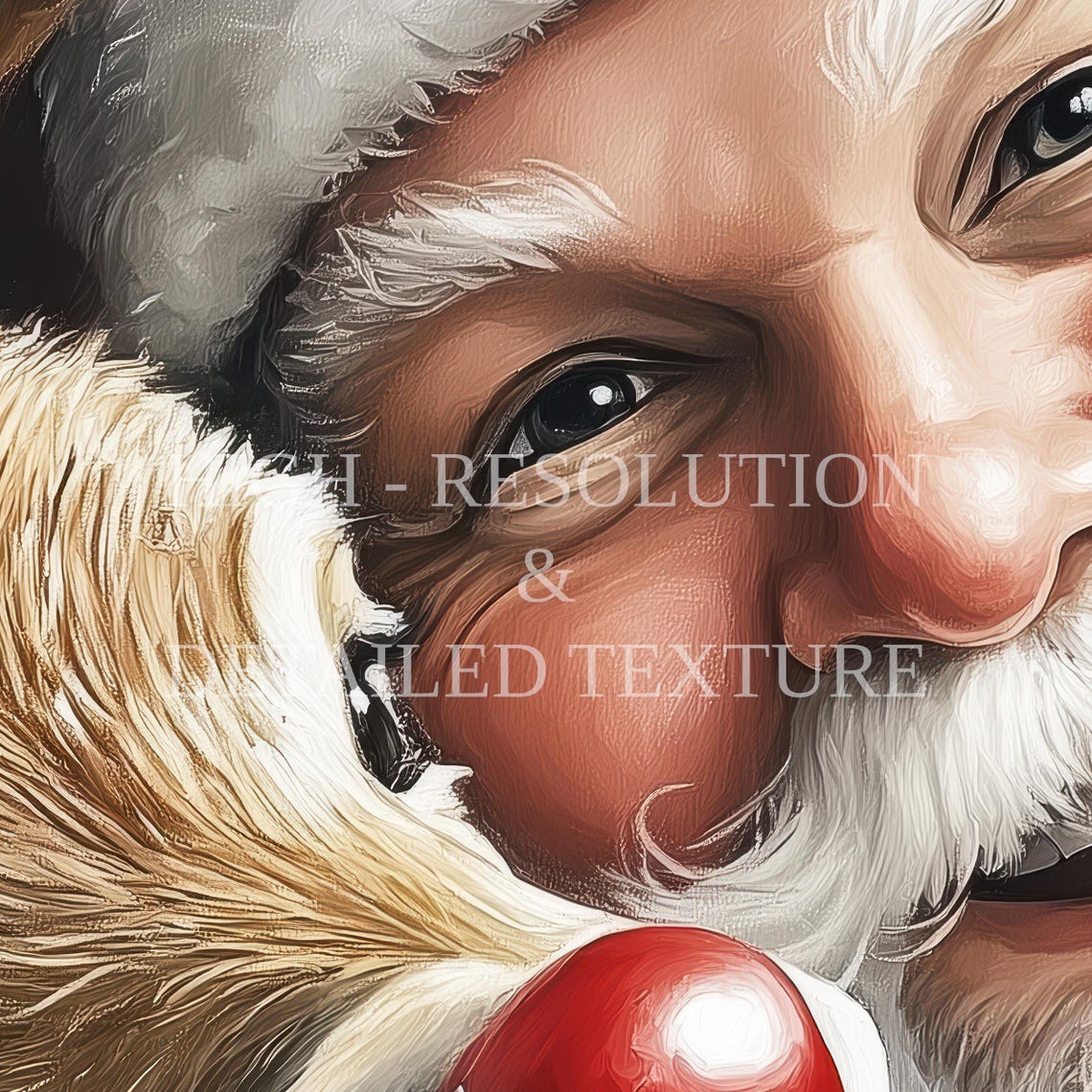 Santa Reindeer Oil Painting Art Print Vintage Wall Art Christmas Holiday Decor Santa And Red Nose Reindeer Xmas Holiday Art Print - Image 2