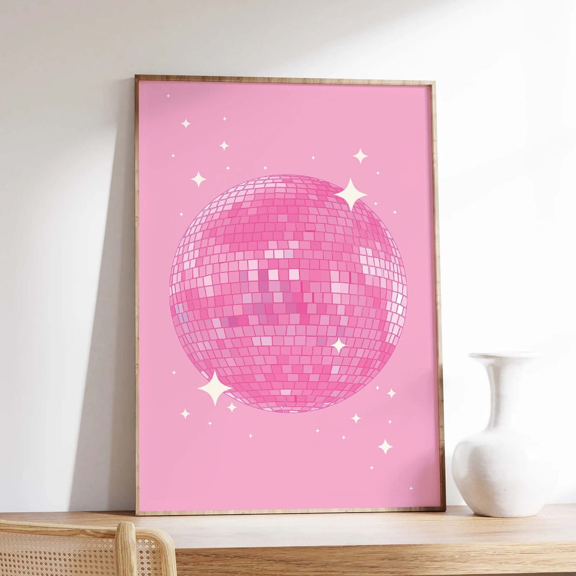 Pink Disco Print Art Pink Disco Ball Exhibition Print Mirrorball Art Print Cute Trendy Wall Art - Image 4