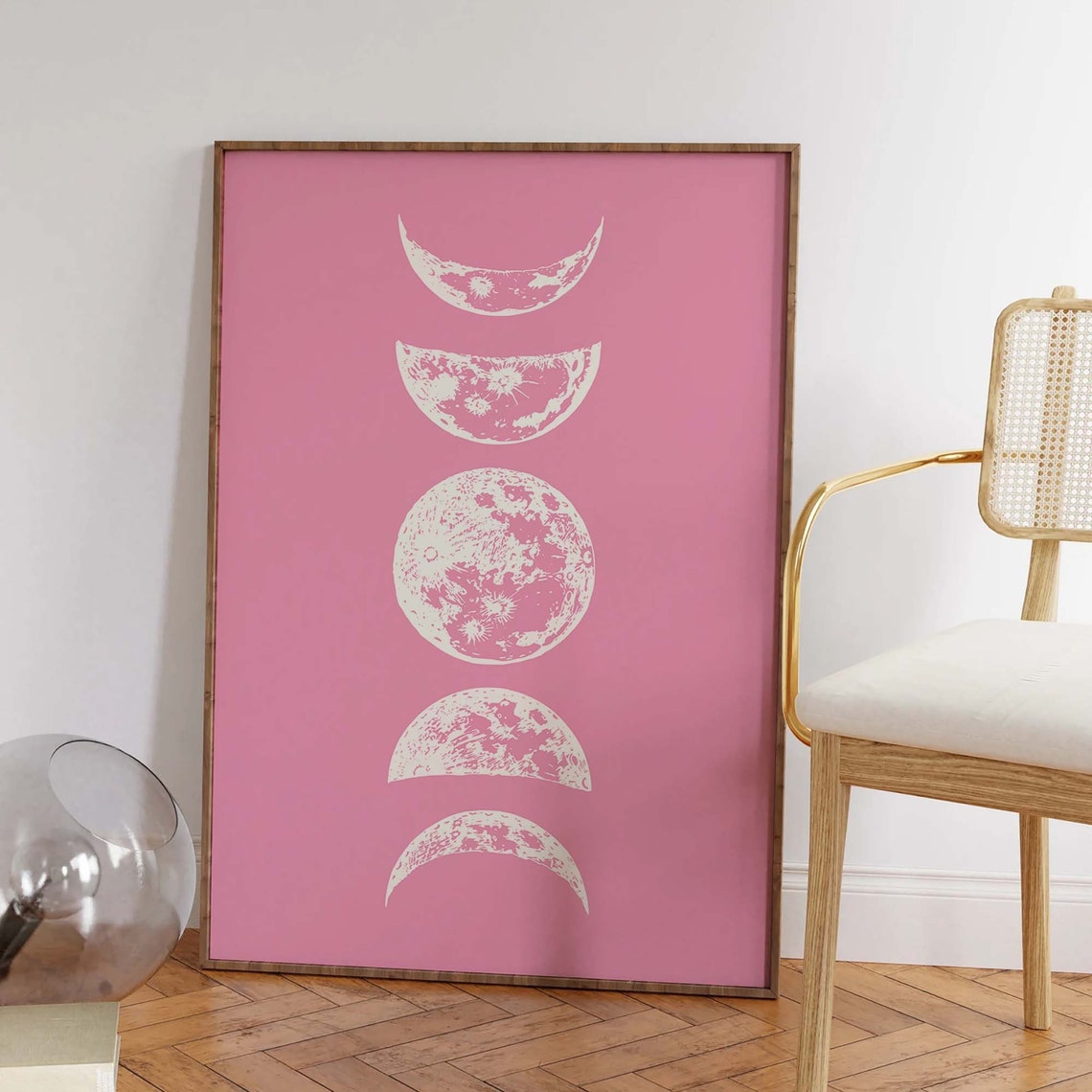 Moon Phases Column Pink Background Vintage Astronomy Art Poster - Image 6