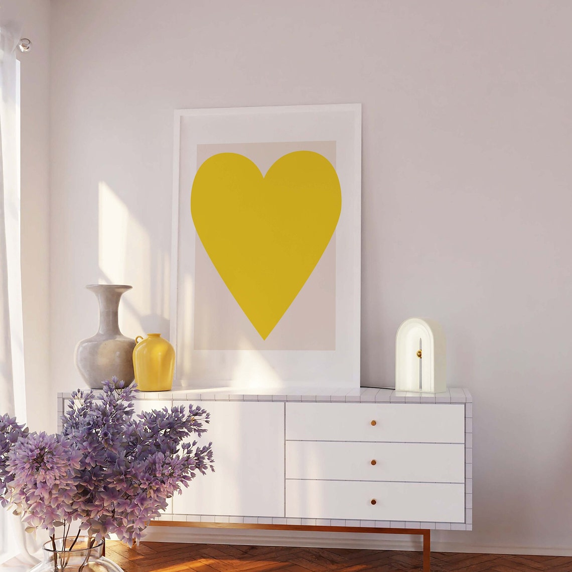 Yellow Heart Print Art Abstract Minimal Heart Poster Art Cute Trendy Wall Art - Image 3