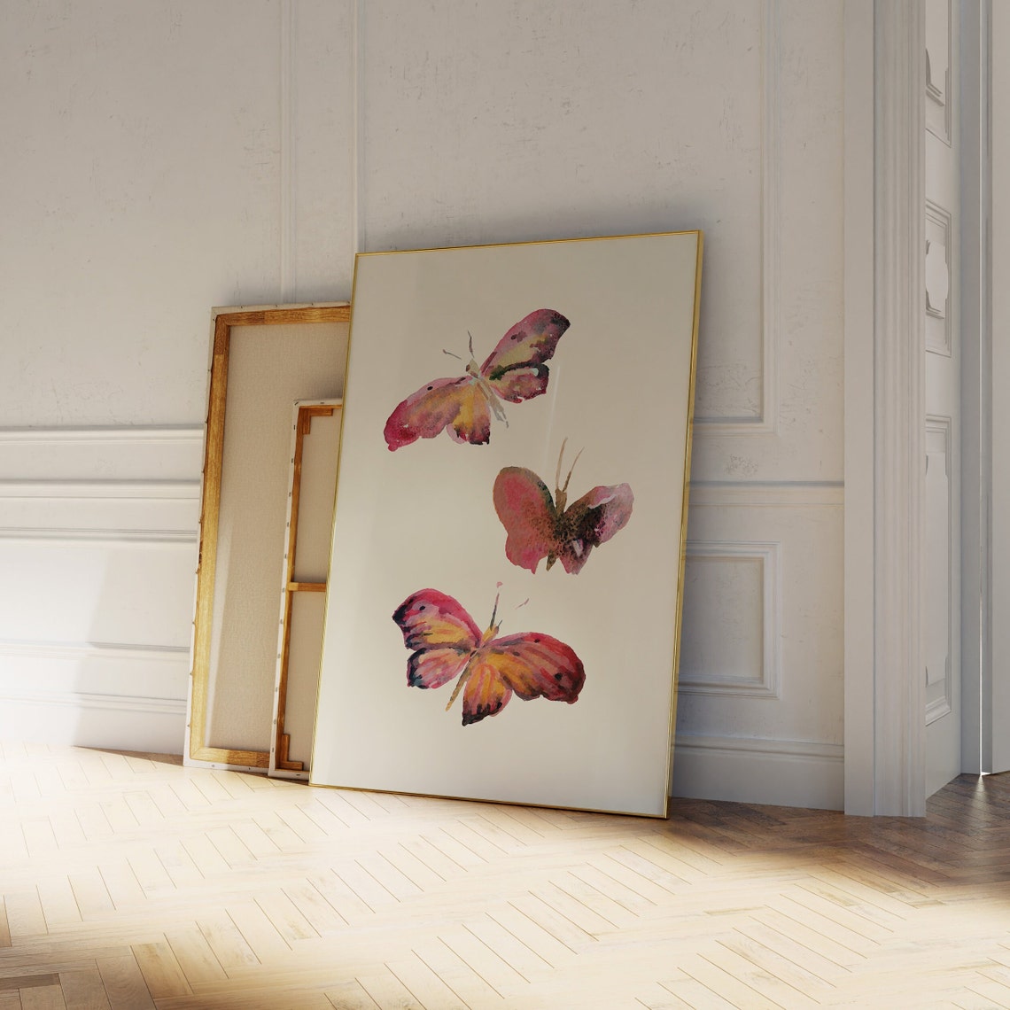 Watercolor Butterflies Pink Orange Botanical Wall Decor Poster - Image 3