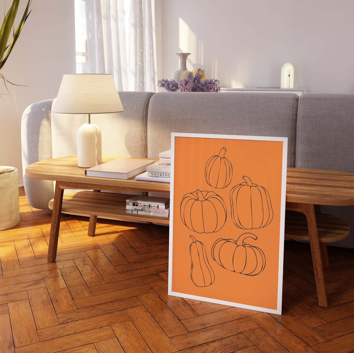 Minimalist Pumpkin Line Art Orange Background Fall Decor Poster - Image 7