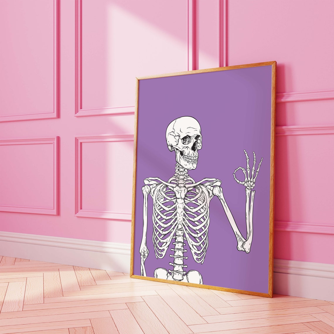 OK Hand Skeleton Purple Halloween Funny Bones Party Art Poster - Image 2