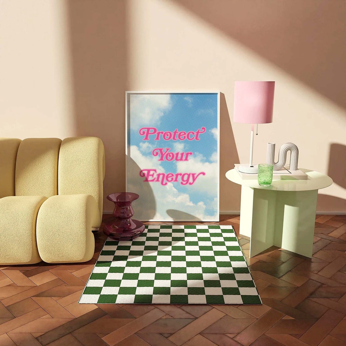 Protect Your Energy Pink Cloud Sky Y2K Retro Trendy Quote Poster - Image 3