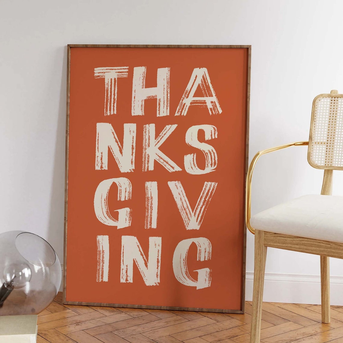 Thanksgiving Orange Brush Lettering Holiday Wall Decor Poster - Image 2