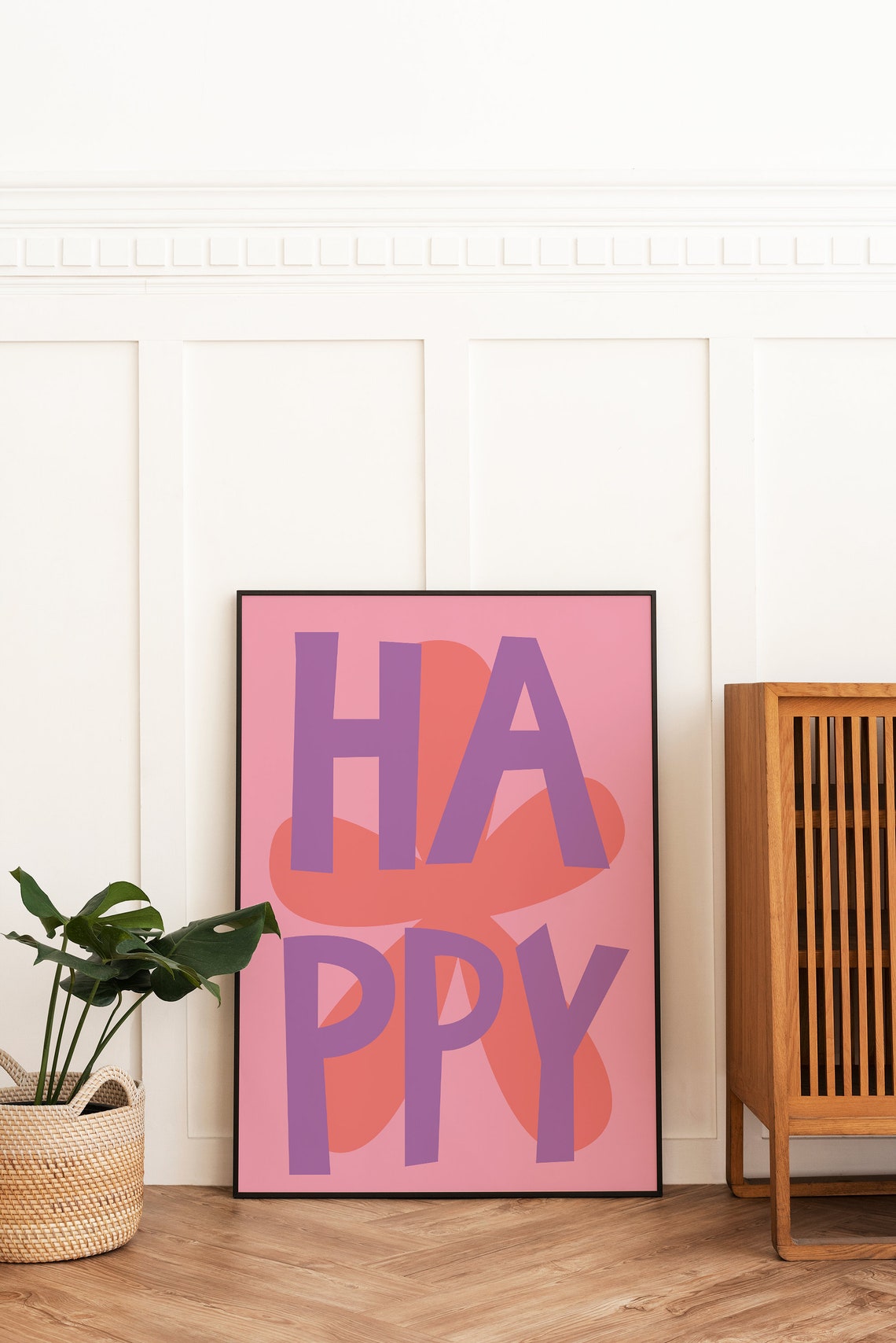 Happy Typography Purple Letters Pink Floral Inspirational Poster - Image 4