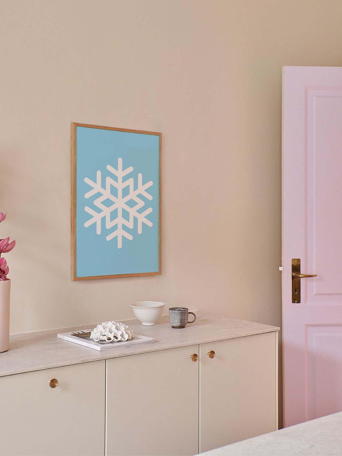 Blue Snowflake Print Art Cute Christmas Decor Blue Winter Holiday Wall Art - Image 4