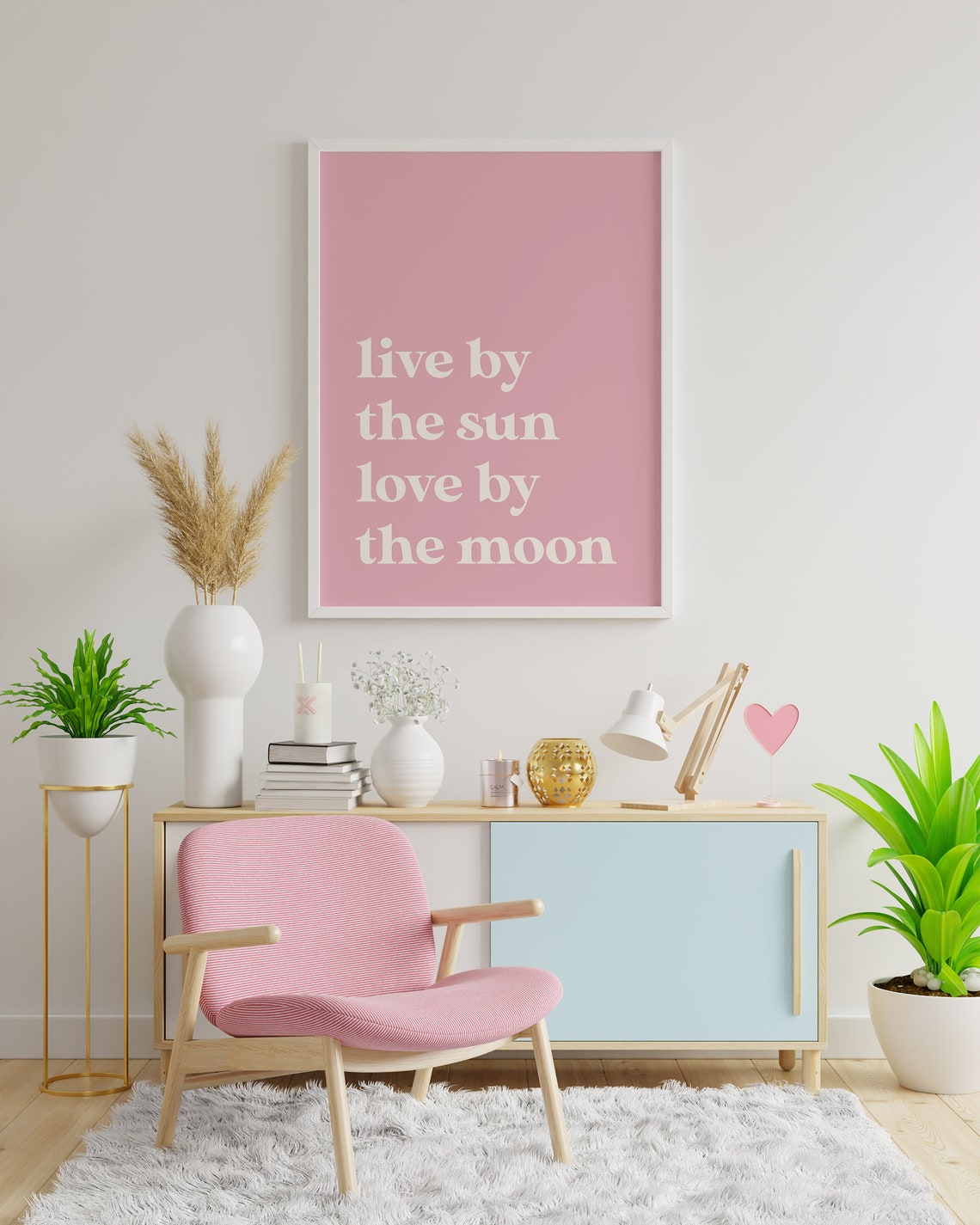 Live By The Sun Love By The Moon Pink Quote Typography Poster - Image 5