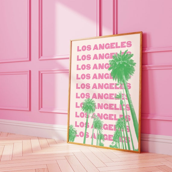 Los Angeles Travel Print Art La Travel Exhibition Print Cute Trendy Wall Art Pink Wall Art California Wall Art