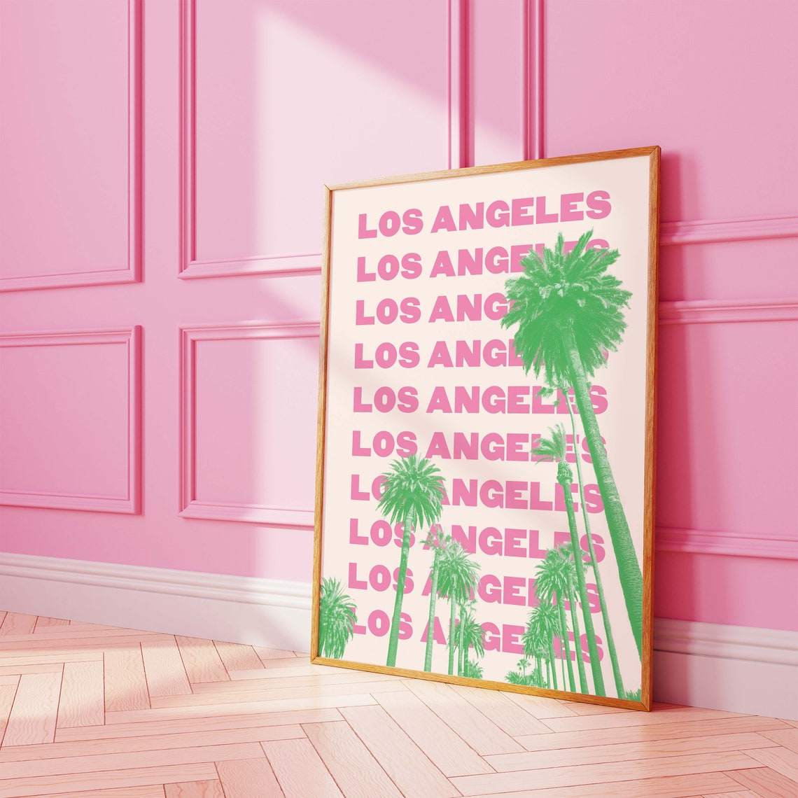 Los Angeles Green Palm Trees Pop Art Travel Poster for Wall Decor