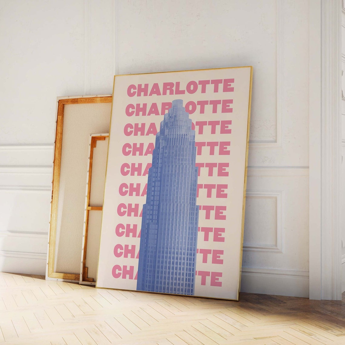 Charlotte North Carolina Pink Blue Retro Travel Typography Poster - Image 5