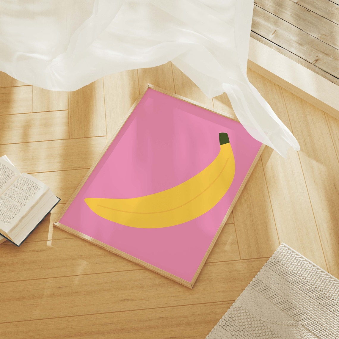 Giant Banana Pop Art Pink Background Fun Fruit Kitchen Poster - Image 4
