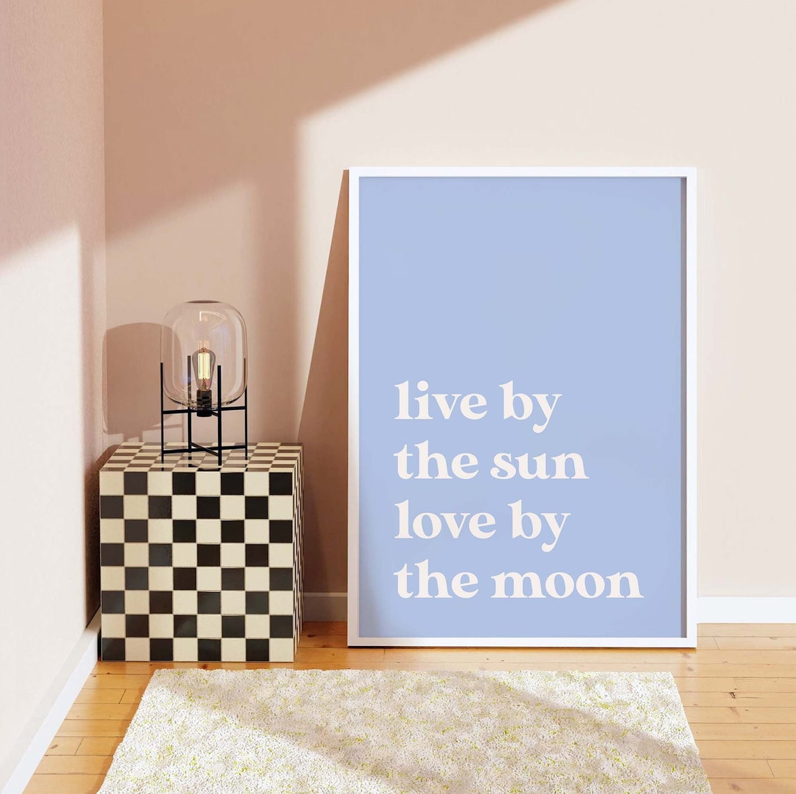 Live By The Sun Love By The Moon Quote Blue Typography Wall Art - Image 3