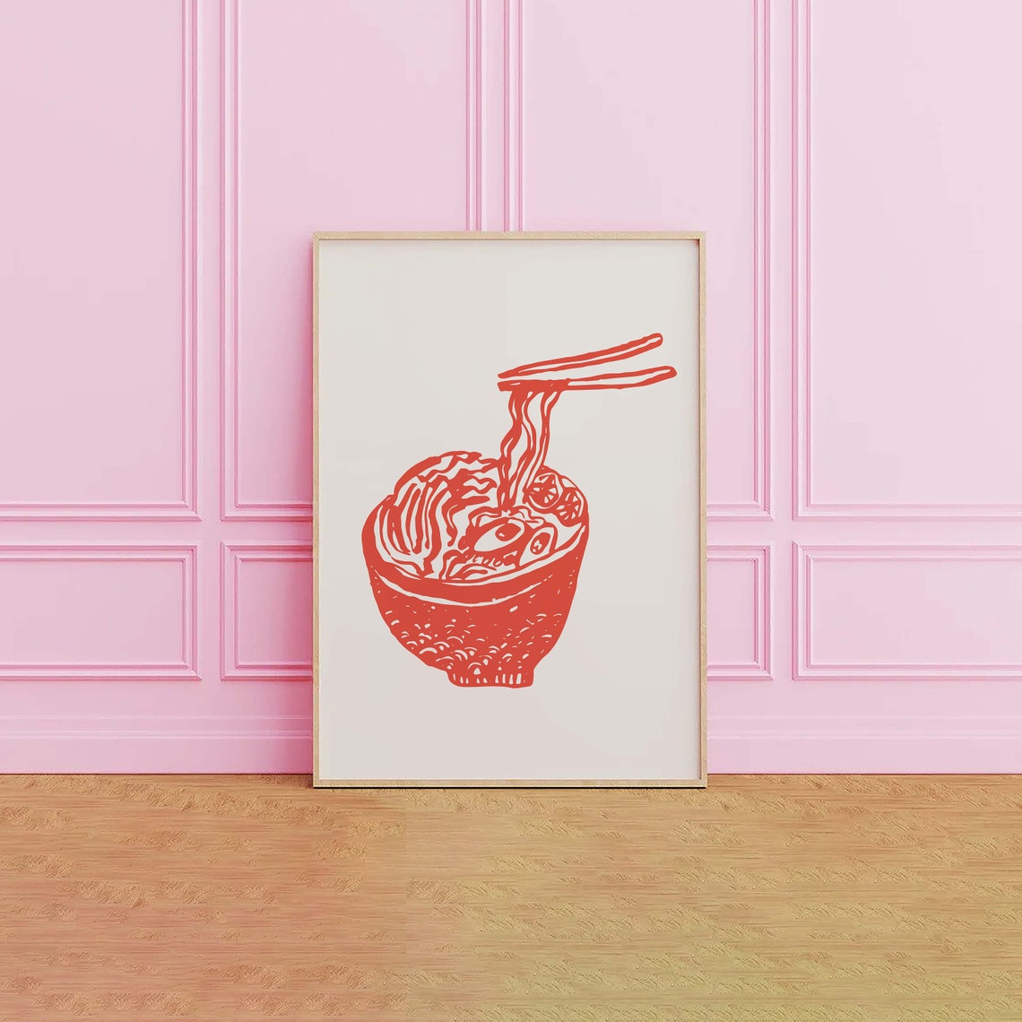 Red Ramen Bowl Noodle Illustration Retro Japanese Kitchen Decor Poster - Image 4