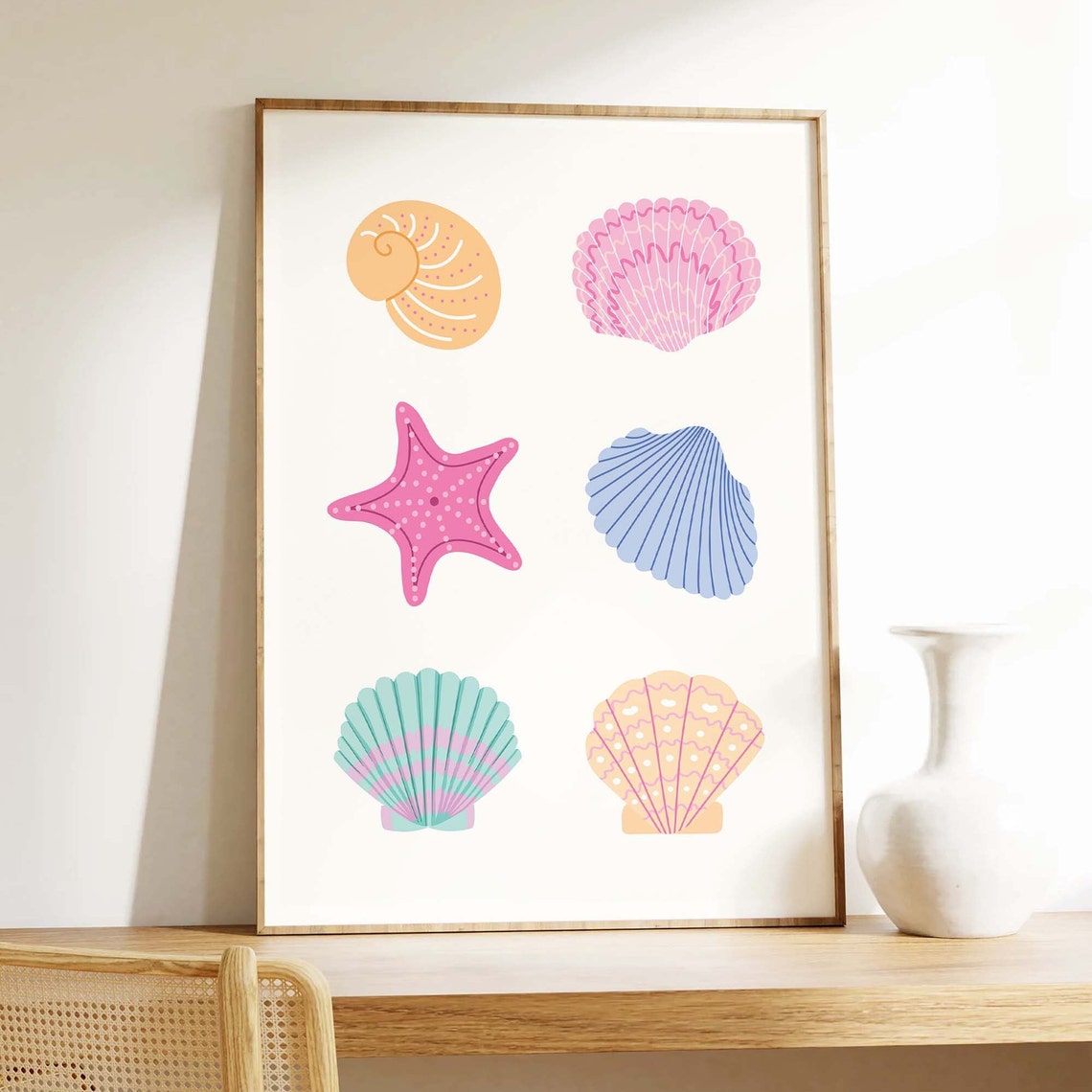 Colorful Pastel Seashells Starfish Six Shells Beach Decor Poster - Image 2