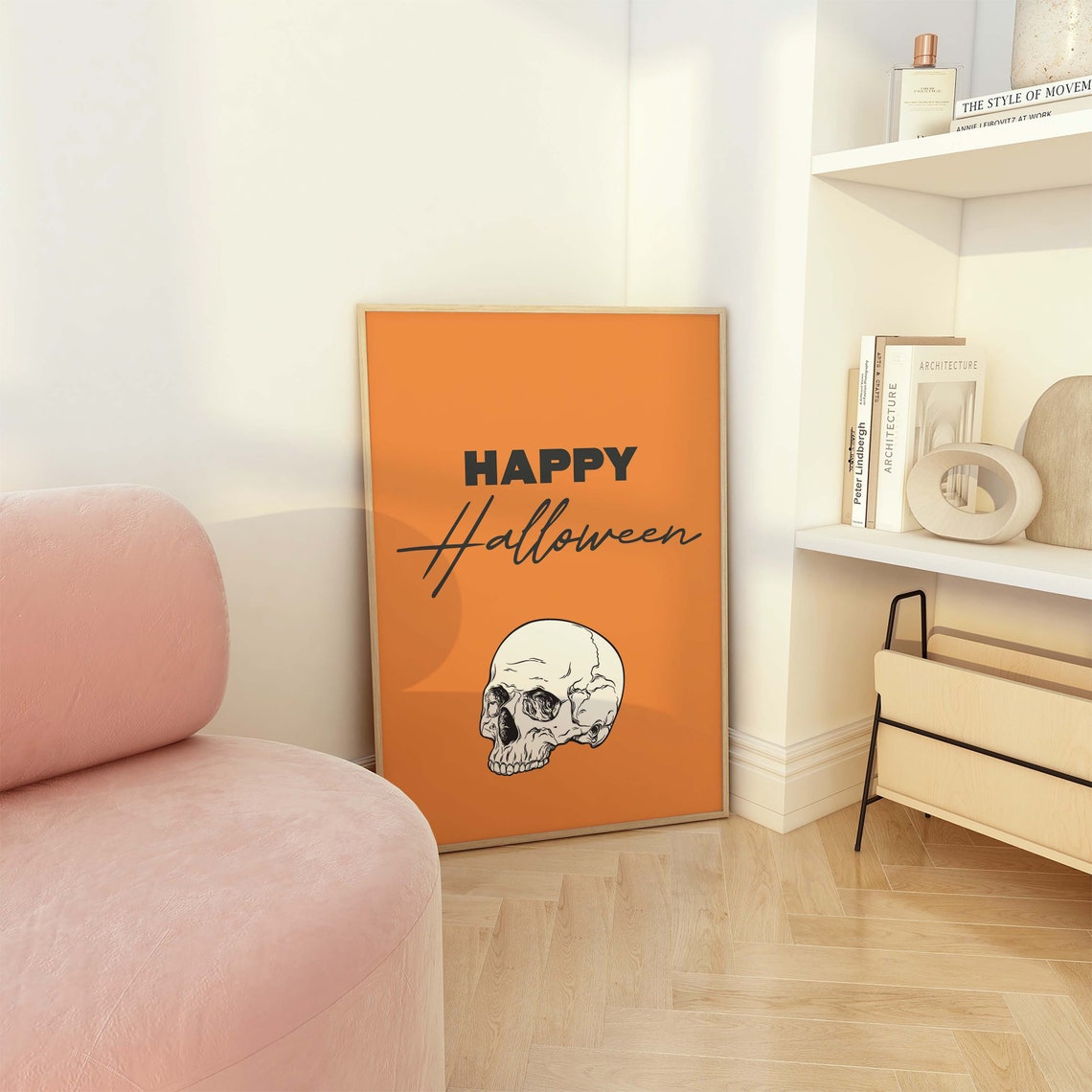 Happy Halloween Cute Skull Orange Black Script Spooky Decor Poster - Image 6
