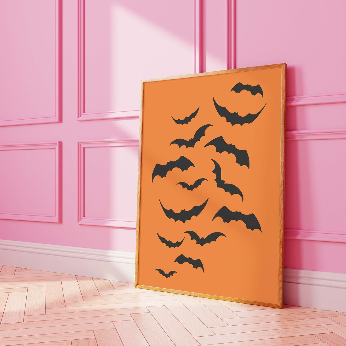 Flying Bat Silhouettes Minimal Black on Orange Halloween Poster - Image 4