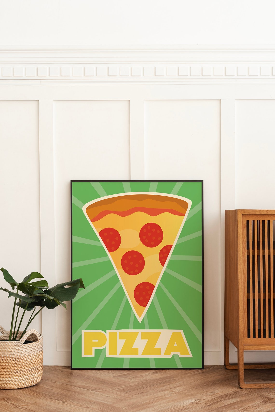 Pizza Print Art Green Kitchen Decor Retro Pizza Poster Cute Food Kitchen Art - Image 5