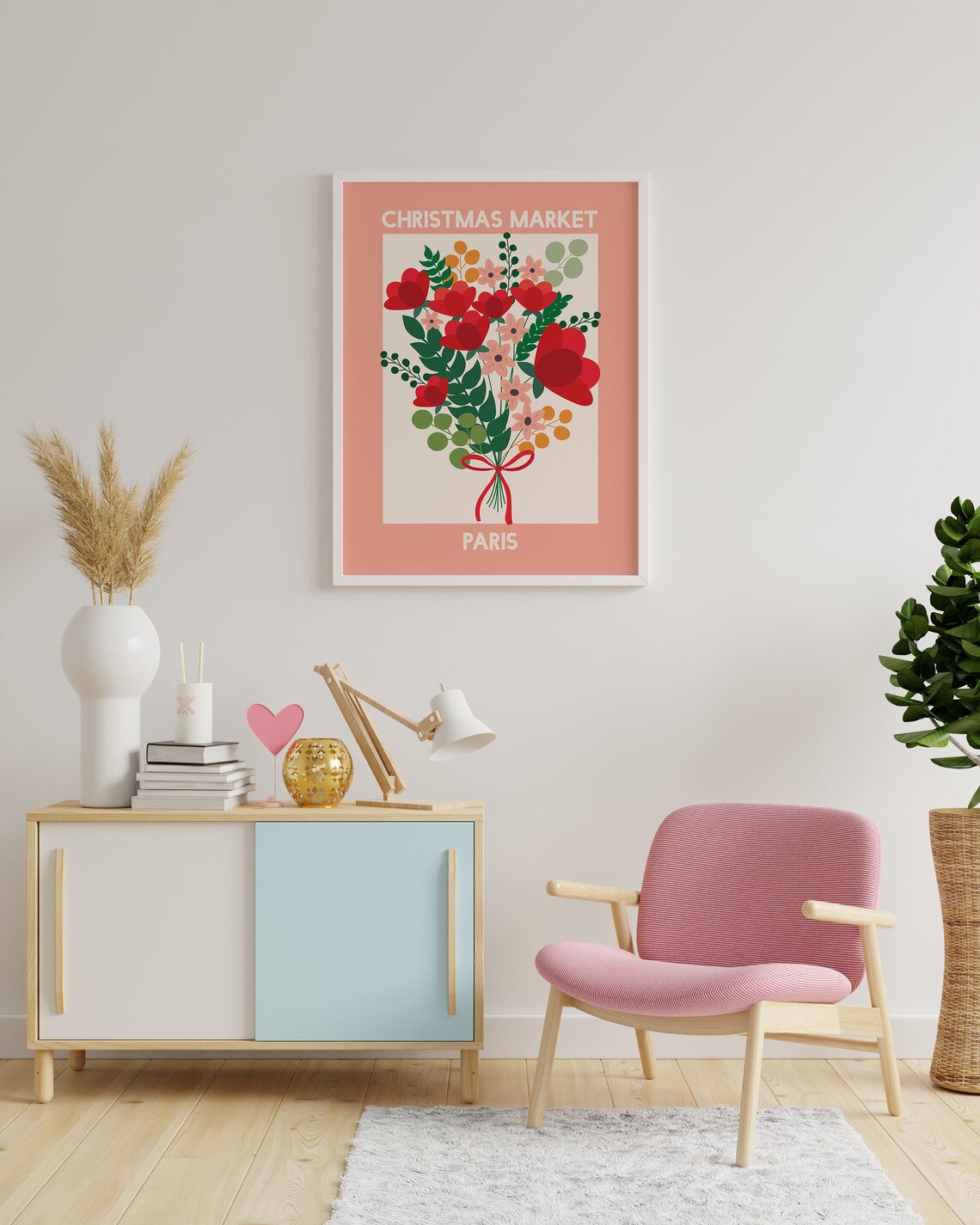 Pink Paris Christmas Market Floral Bouquet Holiday Travel Poster - Image 4
