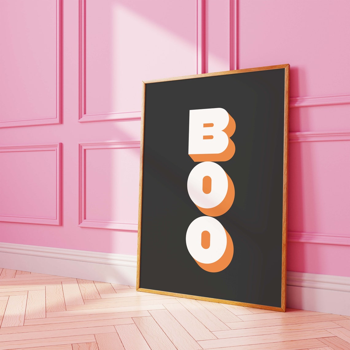 Vertical Retro Boo Lettering Shadowed Black Halloween Wall Art - Image 4