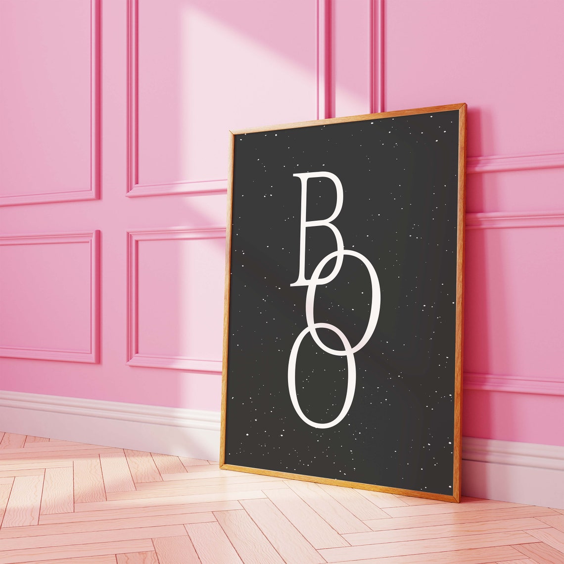 Boo Minimal Halloween Typography Starry Night Black Art Poster - Image 3