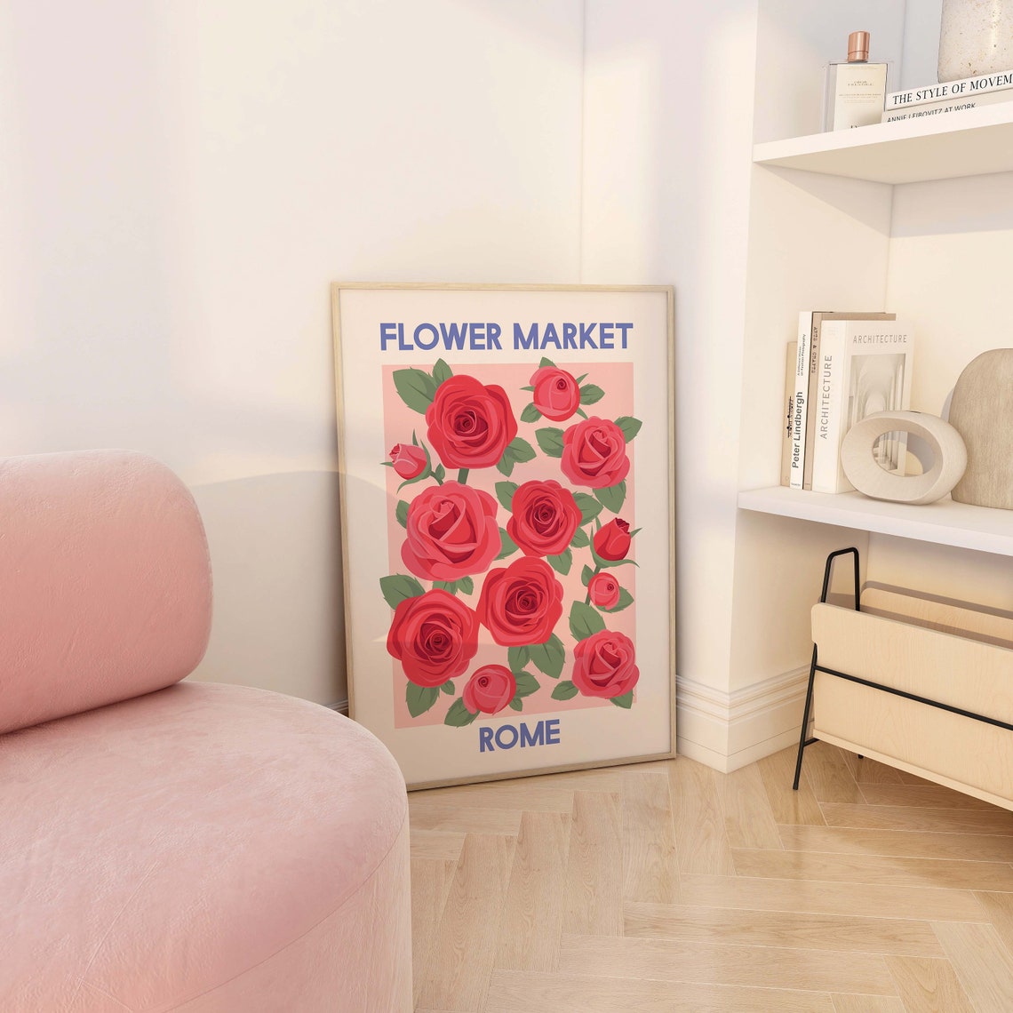 Rome Flower Market Red Roses Vintage Italian Style Travel Poster - Image 3