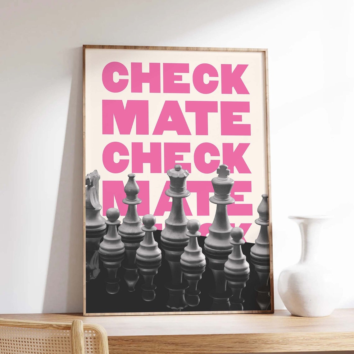 Checkmate Chess Print Art Trendy Chess Wall Art Pink And Black Retro Art Cute Trendy Wall Art - Image 6