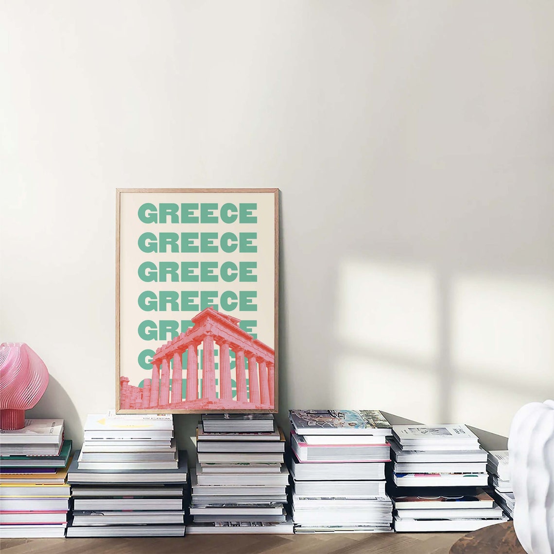 Greece Parthenon Pink Teal Bold Retro Travel Typography Poster - Image 6