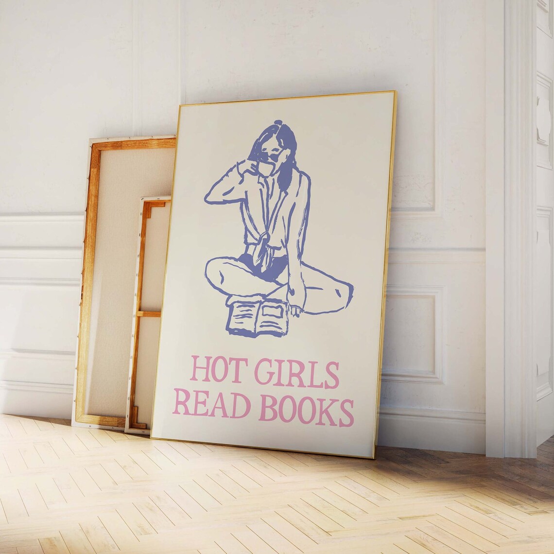 Hot Girls Read Books Pink Blue Woman Reading Line Art Poster For Dorm - Image 2