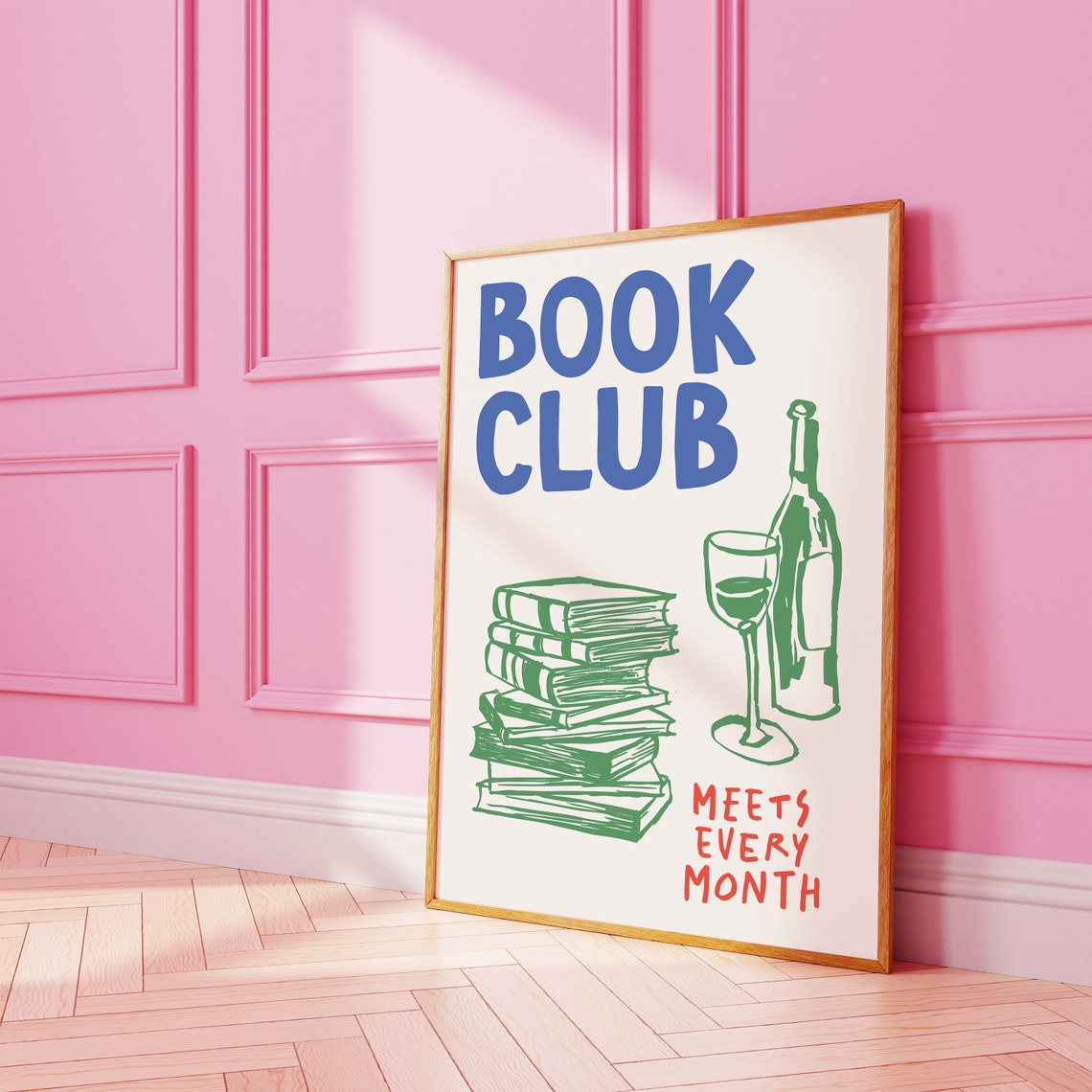 Cozy Book Club Meets Every Month Reader Wine Night Decor Poster - Image 3