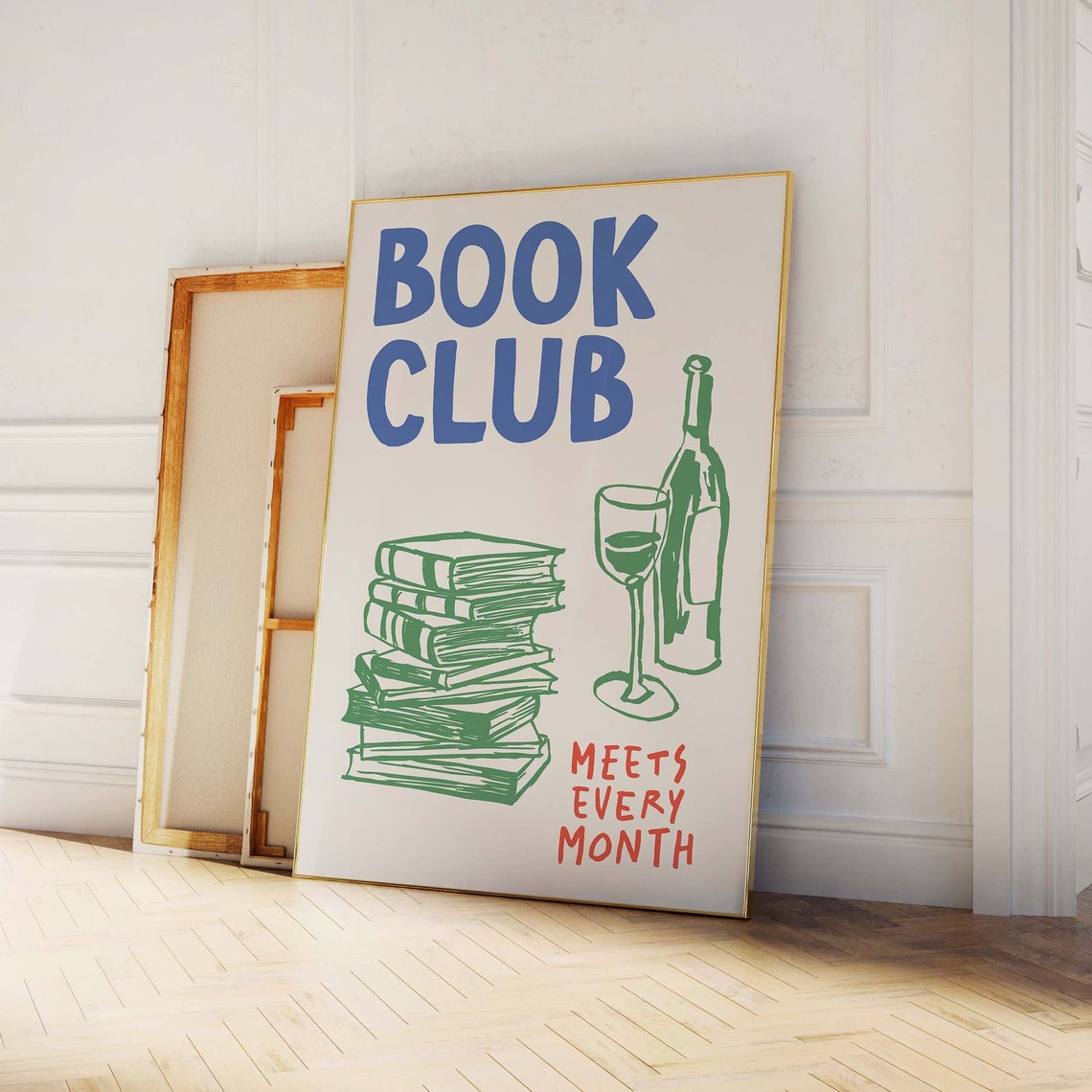 Cozy Book Club Meets Every Month Reader Wine Night Decor Poster - Image 2