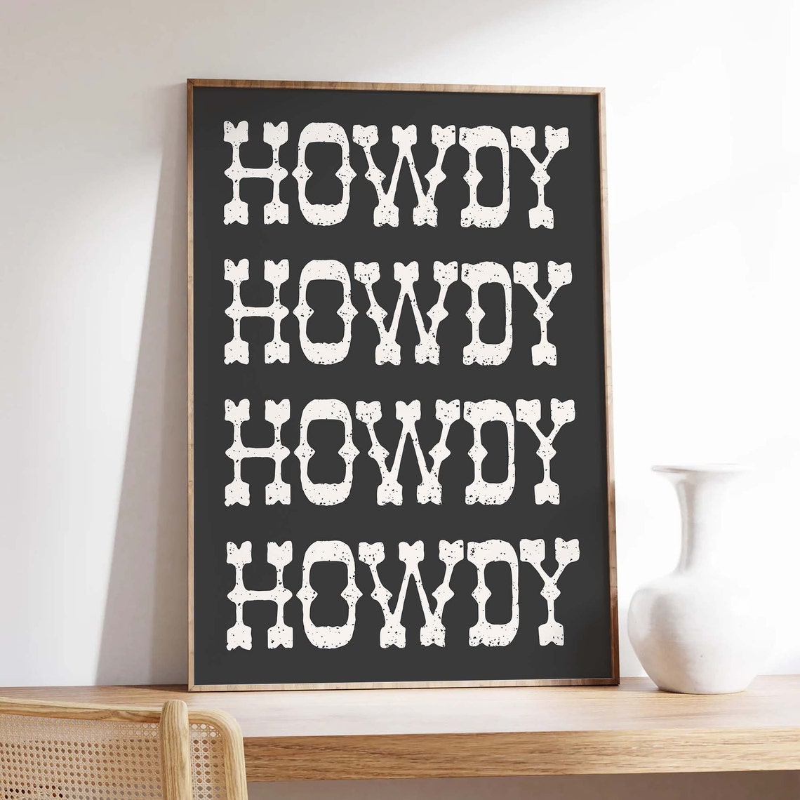 Howdy Western Lettering Black Repeat Typography Retro Art Poster