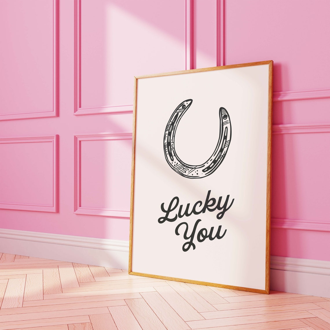 Lucky You Horseshoe Black Line Art Western Good Luck Script Poster - Image 4