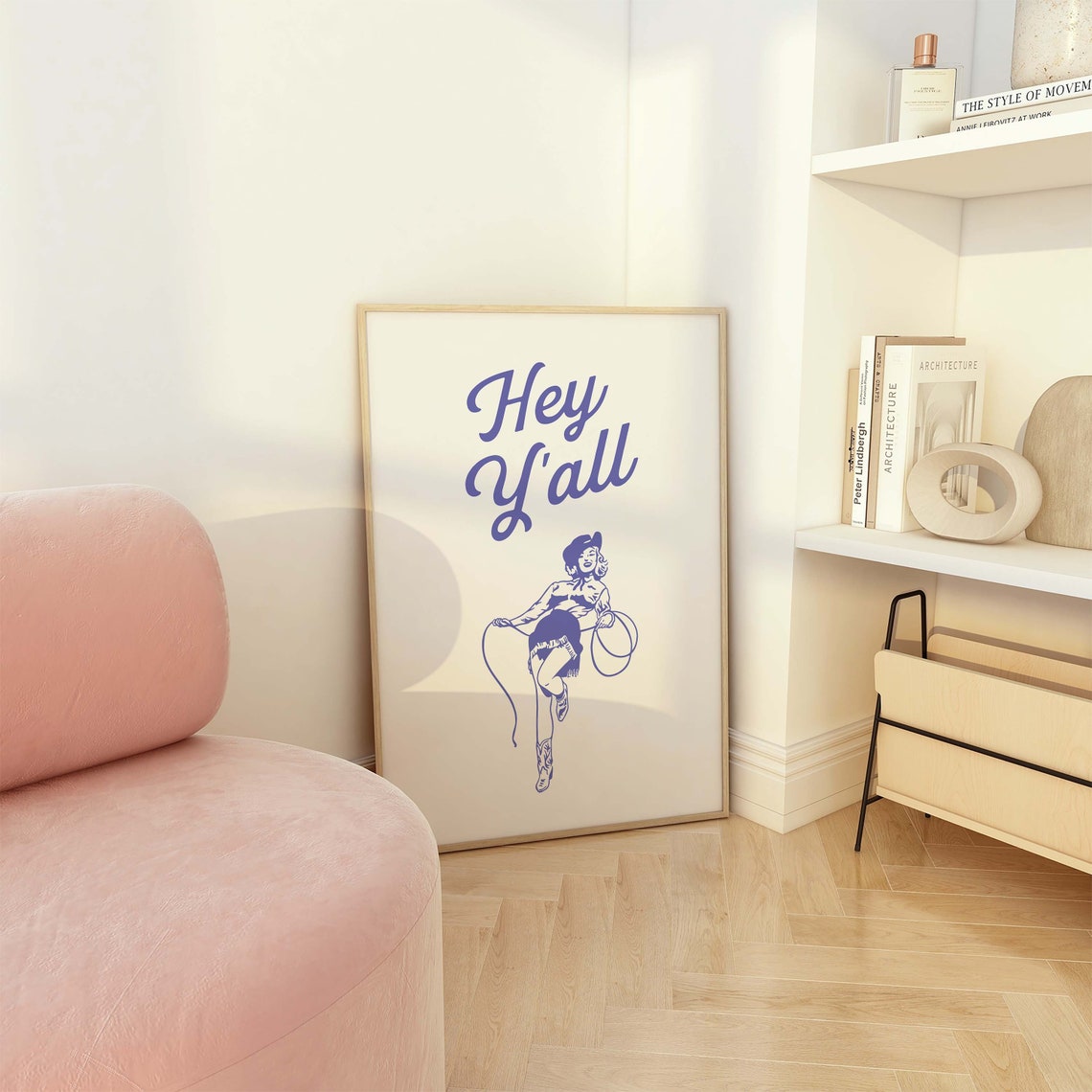 Hey Yall Print Art Retro Cowgirl Wall Art Country Western Art Print Neutral Art Print Trendy Pin Up Wall Art - Image 2