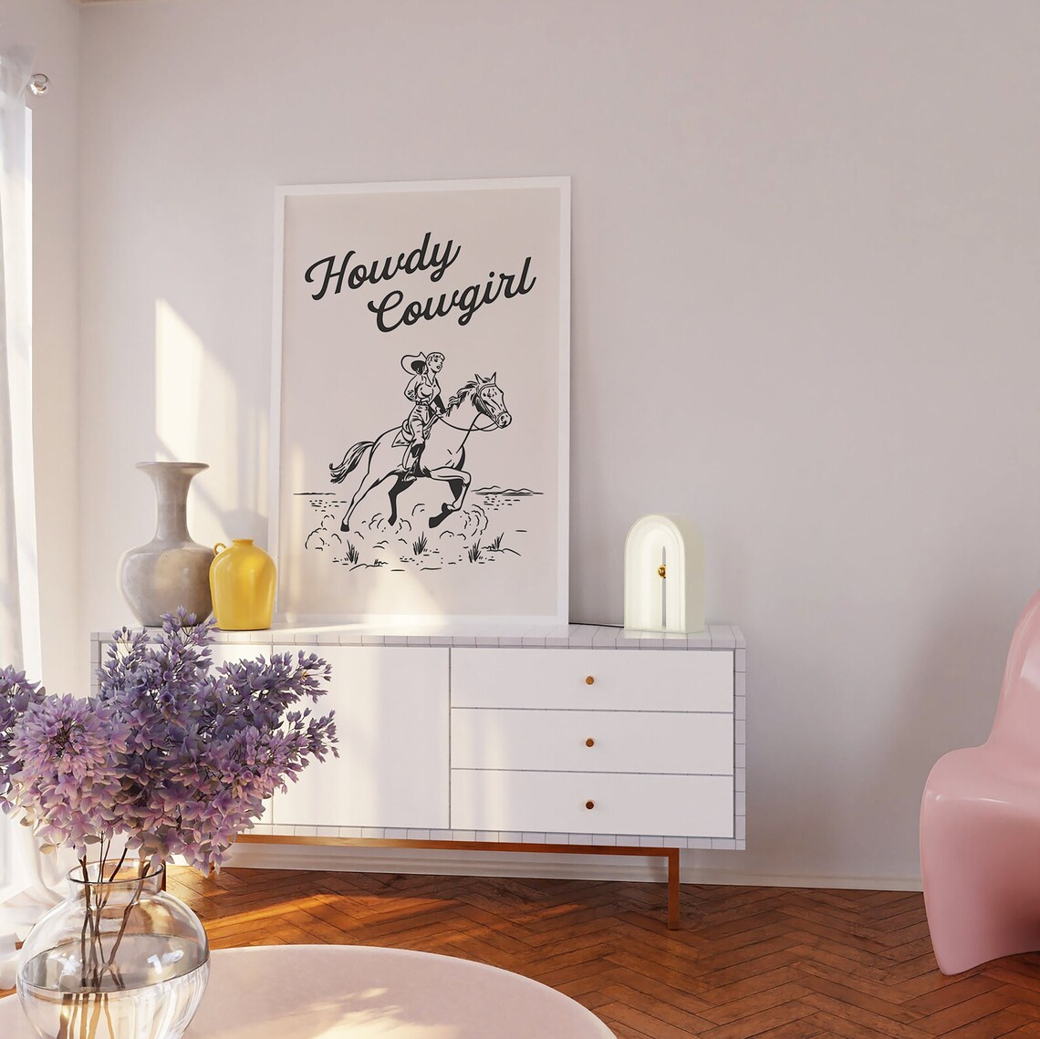 Howdy Cowgirl Black Horseback Rider Retro Western Style Wall Art - Image 4
