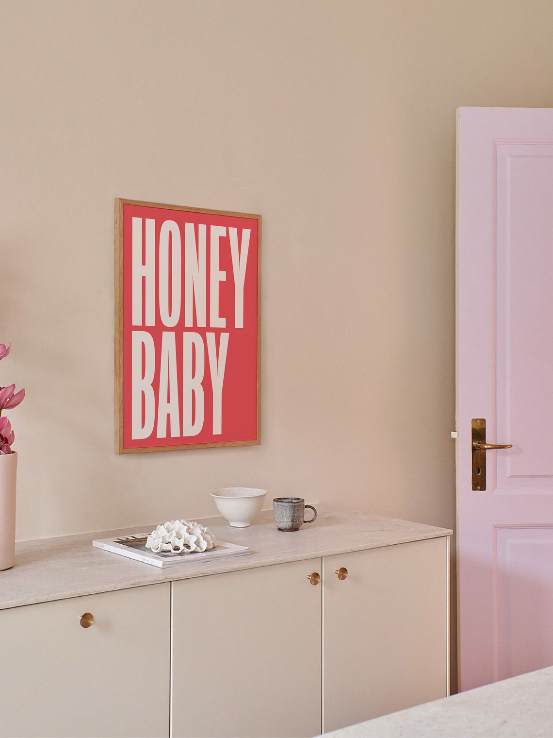 Honey Baby Bold Cream Typography Red Background Modern Quote Poster - Image 4