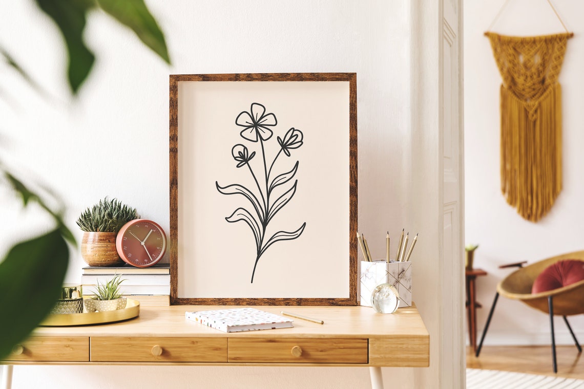 Minimal Line Botanical Gallery Wall Art Black Floral Art Cute Trendy Wall Art - Image 4