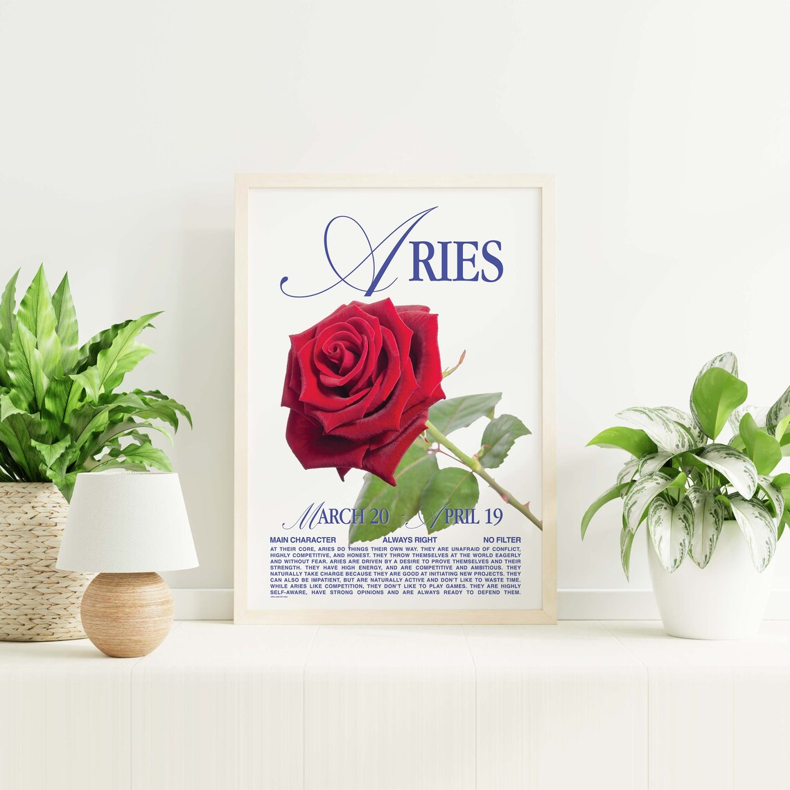 Aries Zodiac Sign Red Rose Retro Astrology Star Sign Personality Poster - Image 5