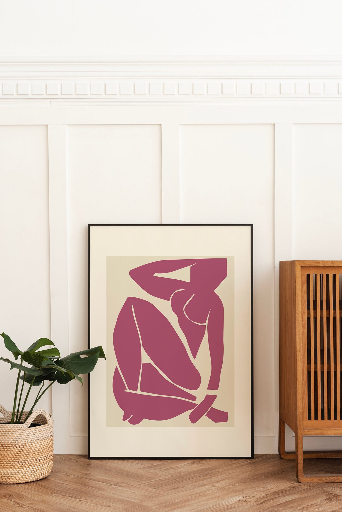 Burgundy Seated Nude Silhouette Paper Cut Style Abstract Art Poster - Image 5