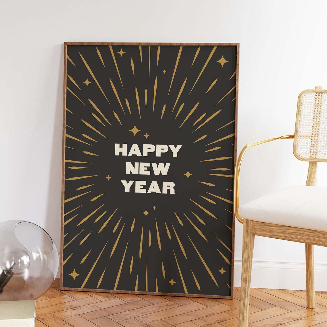 Happy New Year Gold Starburst Celebration Black Party Wall Poster - Image 2