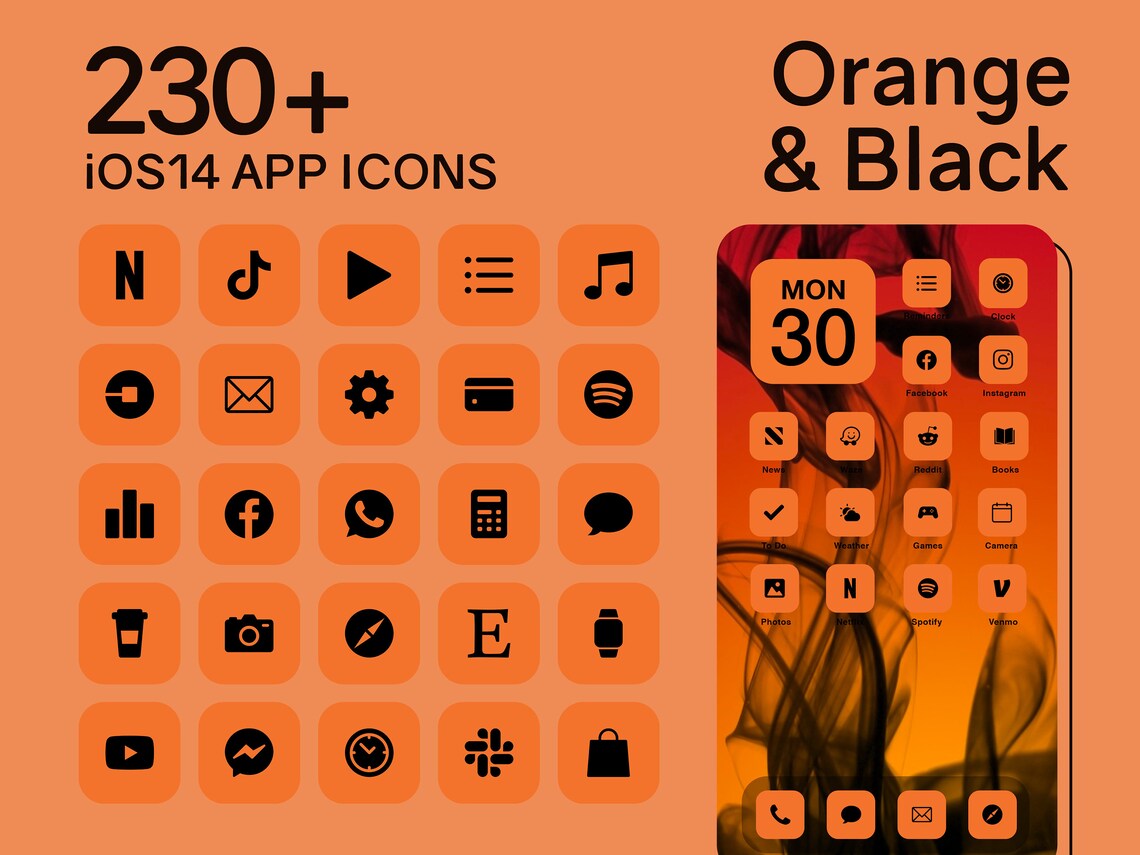 Ios Orange App Icons 230 Orange And Black Minimal Ios 14 Modern Icon Pack