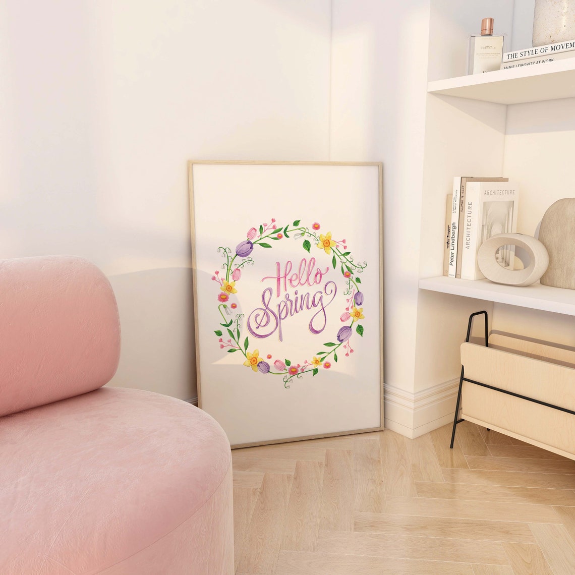 Hello Spring Print Art Cute Floral Art Print Pastel Spring Wall Art Trendy Easter Decor Spring Wall Decor - Image 2